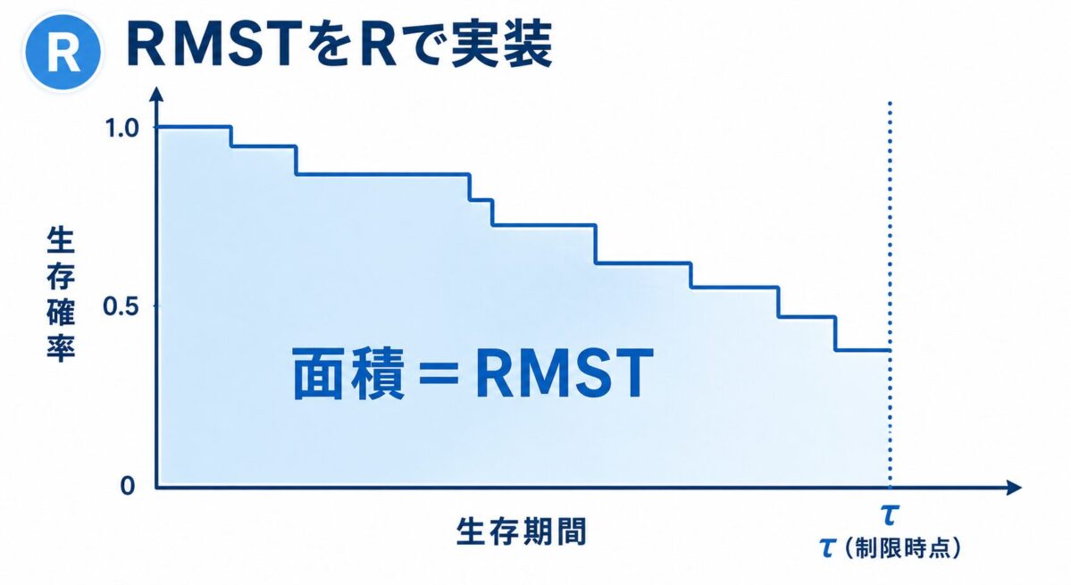 RMSTをRで実装する｜survRM2で制限付き平均生存時間を解析｜生物統計家への道