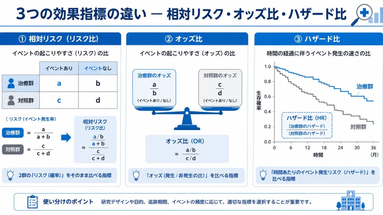 オッズ比・相対リスク・ハザード比の違い ― 3つの効果指標をやさしく解説【R実装付き】 ―