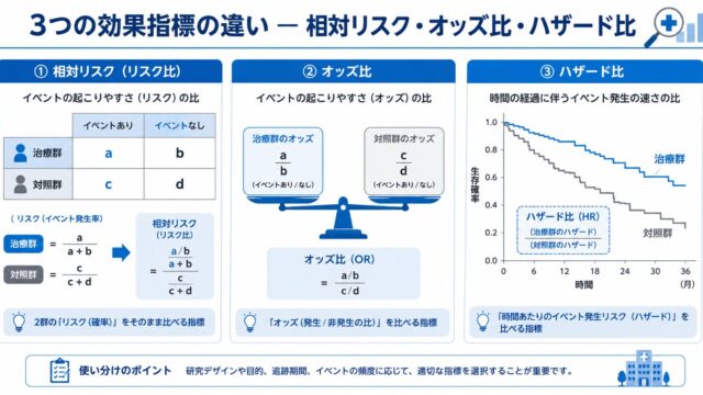 オッズ比・相対リスク・ハザード比の違い ― 3つの効果指標をやさしく解説【R実装付き】 ―